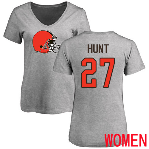 Cleveland Browns Kareem Hunt Women Ash Jersey #27 NFL Football Name and Number Logo T Shirt->women nfl jersey->Women Jersey